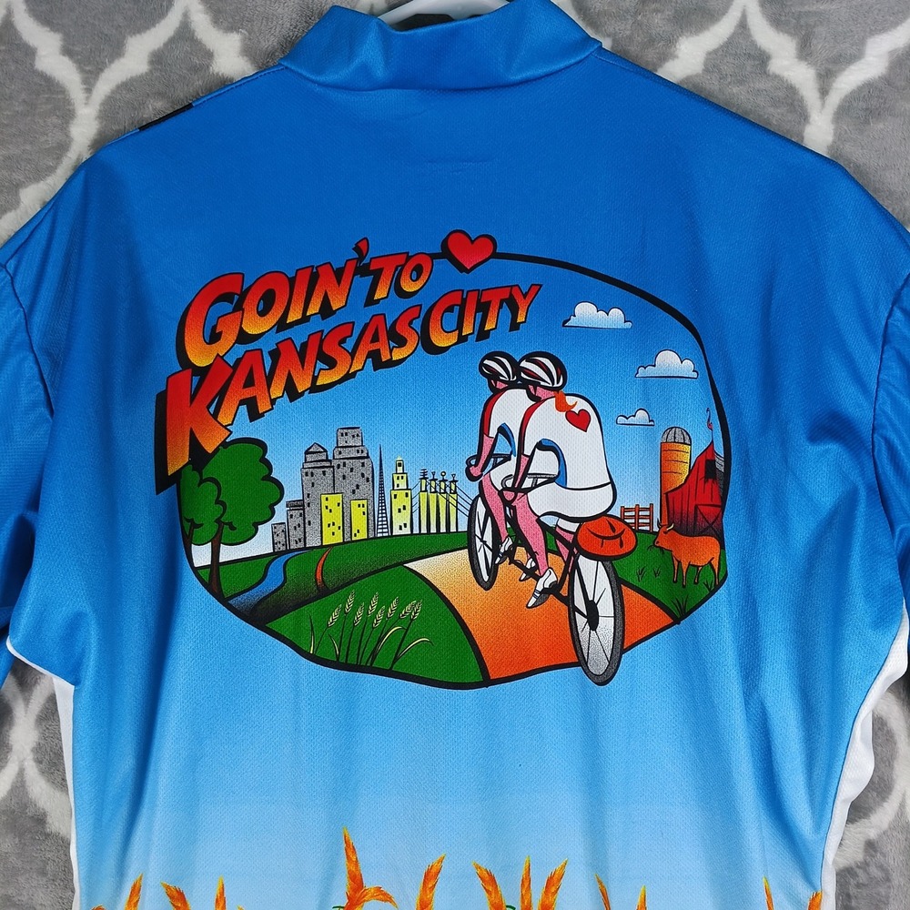 VOmax Cycling Jersey Men XL Blue 2002 Kansas City MTR 3/4 Zip USA